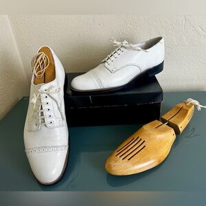 VTG USA Made Stacy Adams Men's Madison Cap Toe Oxford White w Shoe Trees Sz 9 D
